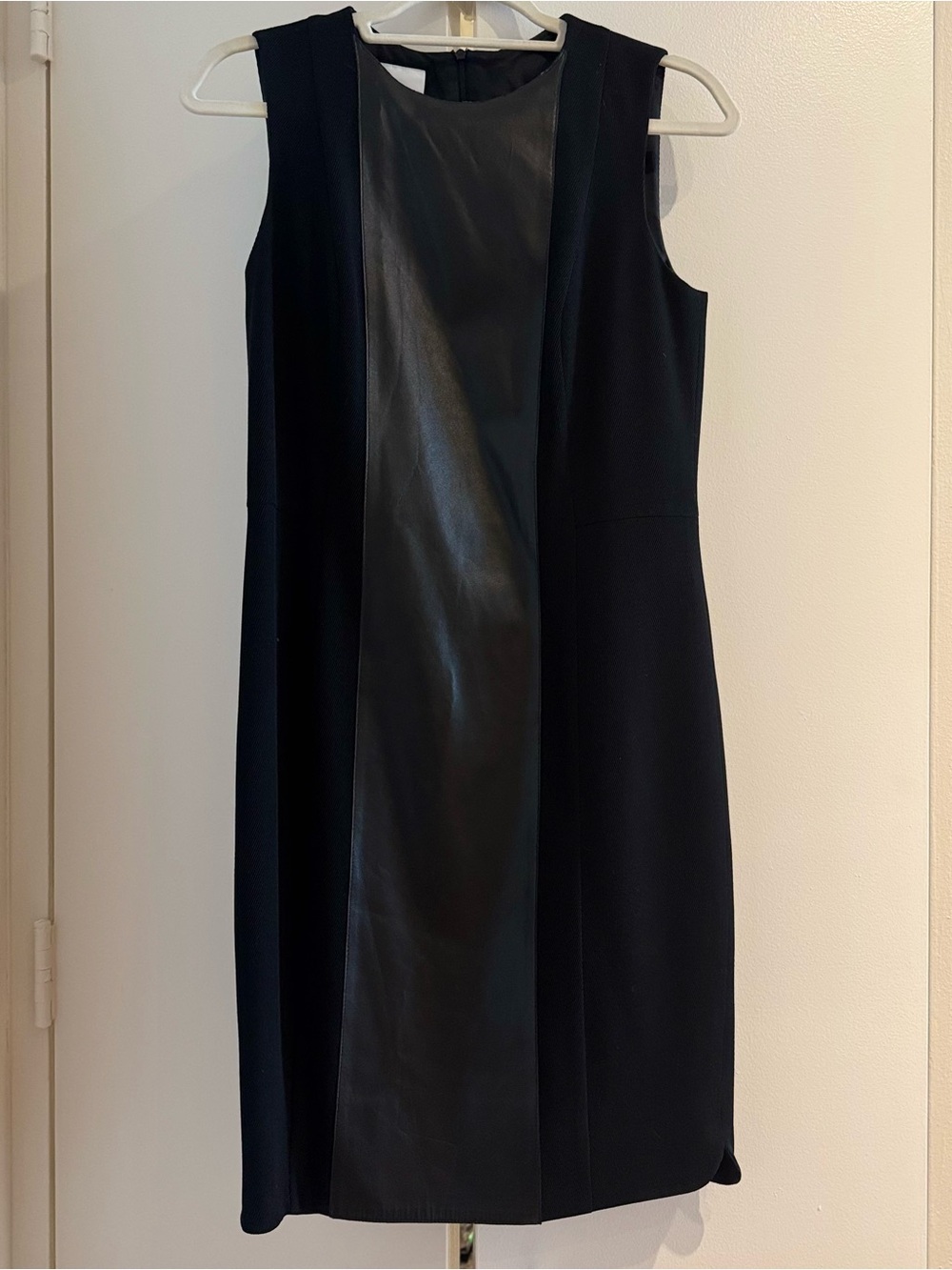 Akris Punto Black Sleeveless Sheath Dress with Faux Leather Panel